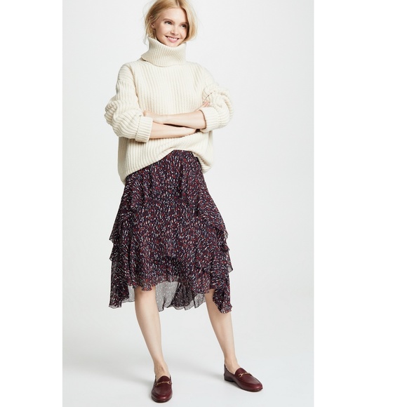 NWT Joie 100% Silk Ruffling High-low Skirt| Ruffle Hem Midi | Lightweight & Flow - Picture 1 of 8